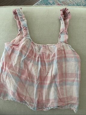 Girls Pink Plaid Ruffle-Strap Tank Top